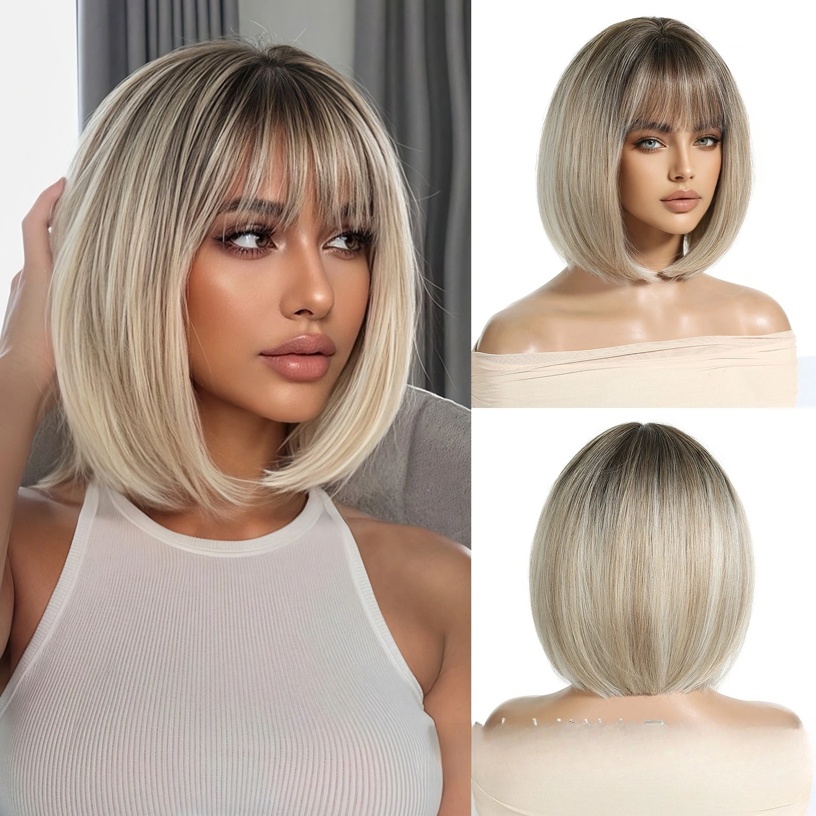 

Europe and the United States popular new fashion wig women bangs short straight hair high temperature silk summer refreshing sty