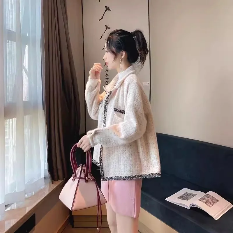 2024 Autumn/Winter New Non Shedding Fleece Lmitation Mink Fleece Cardigan Small Fragrance Style Thickened Korean Checkered Coat