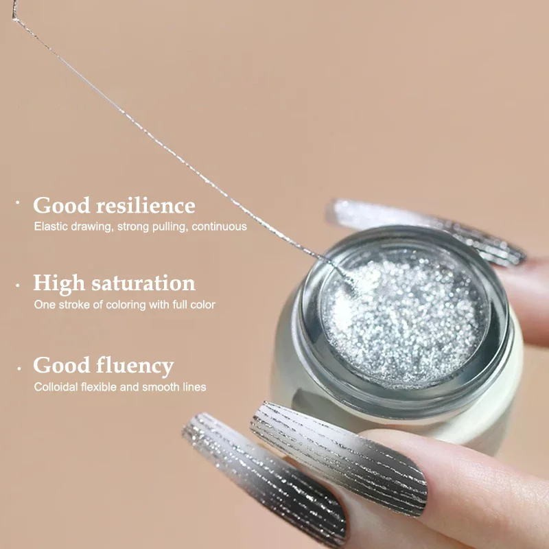 /JCS/No Wipe Platinum Gel Nail Polish Sparkle Painting Metallic Gold Silver Liner Gel French Drawing Liner DIY Nail Art 8g