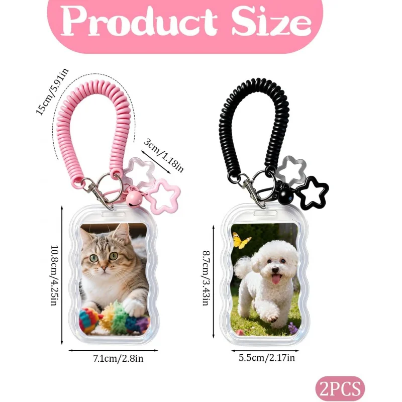 2 Pack Cute Photocard Holder Keychain Kpop Photo Card Holder, Transparent PC Holder with Star Wave Design for Bus Student Card, - view 3