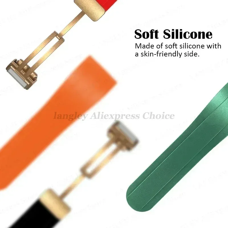 22 مللي متر حزام مطاطي ل رولكس الغواصة سيليكون حزام معدني المغناطيسي للطي مشبك الرجال سوار استبدال معصمه نهاية منحنية