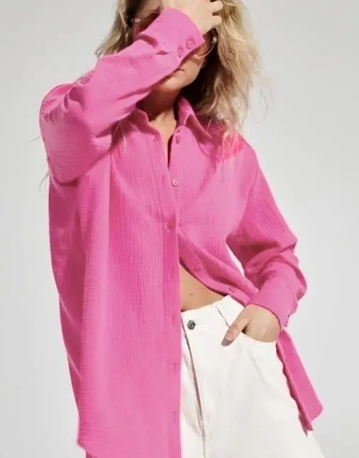 قميص نسائي جديد لخريف وشتاء 2025 بأكمام طويلة من نسيج كريب القطن الخالص قميص فضفاض مريح جديد ملابس نسائية