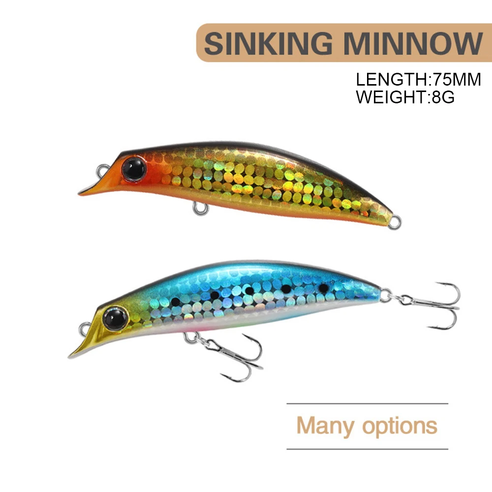 7.5cm 8g Fishing Lure Minnow Wobbler Long Cast Sinking Trolling Jerkbait Swimbait Artificial Hard Bait Trout Bass Bait Decoy