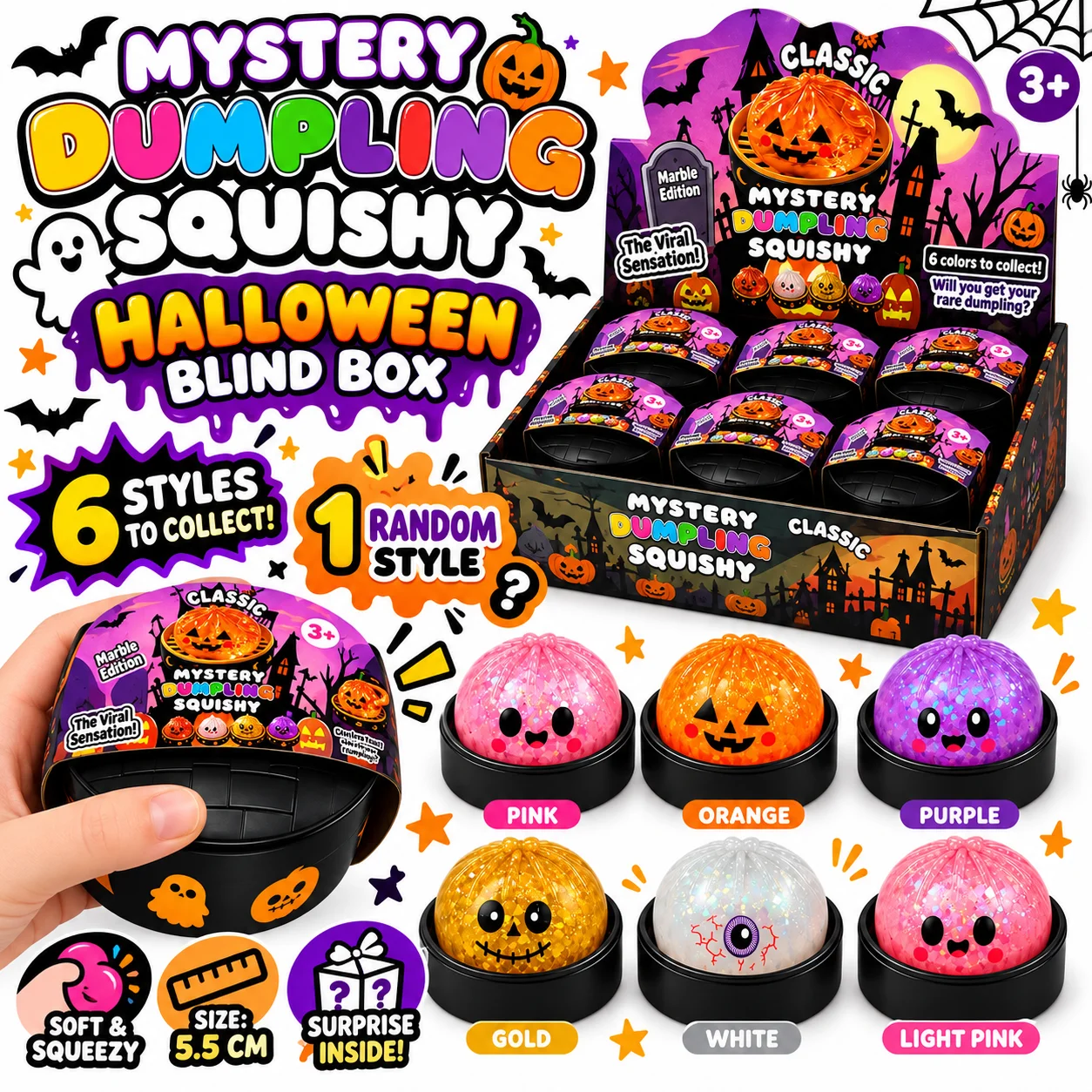 1-5 SZT. Halloweenowe Zabawki Squishy w Kształcie Pierogów, Mystery Box, Losowy Kolor, Powolnie Powracające do Formy, Antystresowe, Sensoryczne, Zestaw Prezentowy na Biurko