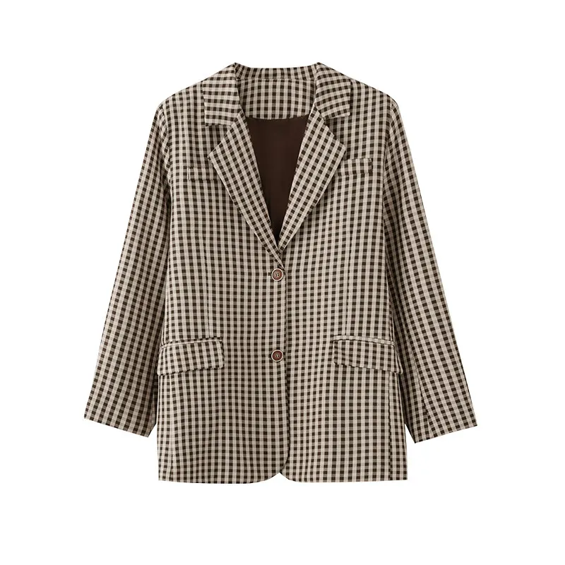 SuperAen 2026 Spring and Autumn New Vintage Plaid Suit Jacket Fashion Elegant Loose Office Lady Suits
