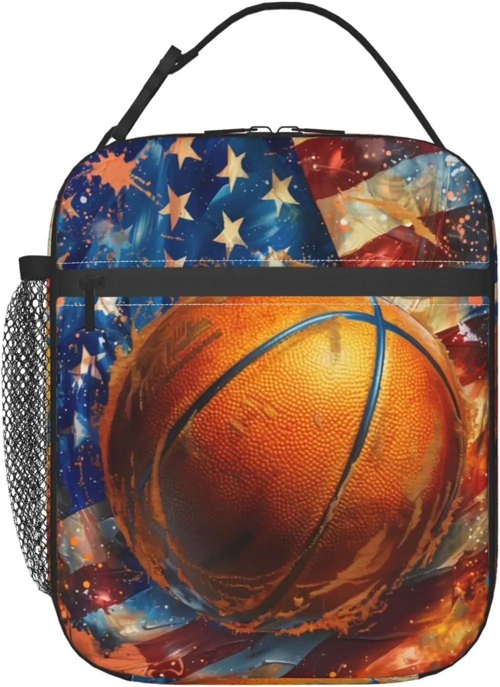 Girls Basketball Lunch Box for Work,Picnic,School,Travel,Hiking,Beach or Fishing Polyester Sport Basketball Theme Lunch Bag