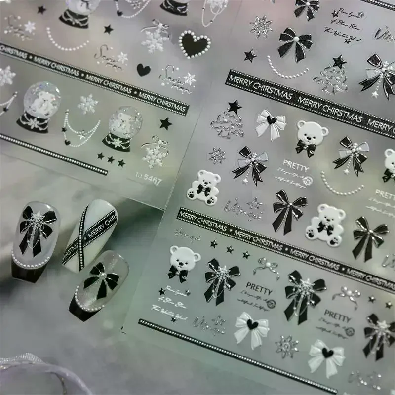 جميلة ندفة الثلج القوس كريستال الكرة مسمار الفن ملصق النقش ذاتية اللصق مسمار ملصق السنة الجديدة عيد الميلاد مانيكير الشارات هدية #3