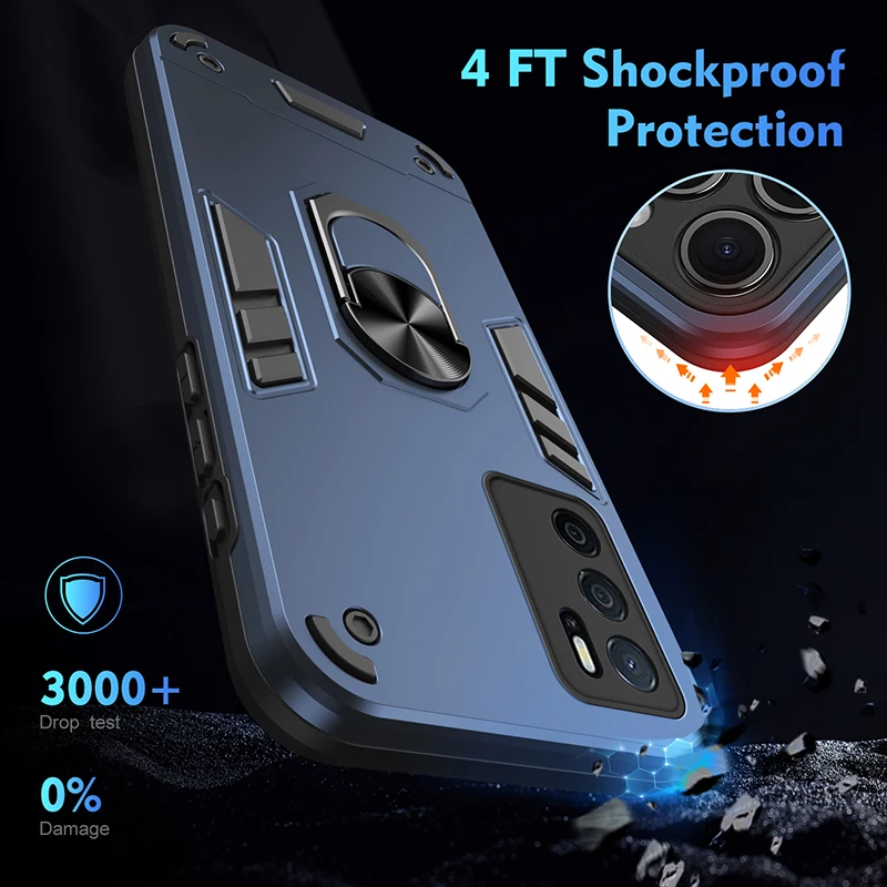 Armor Case For OPPO A16 A16S A17 A17K A18 A36 A38 Full Body Rugged Protective Car Magnetic Ring Stand Hard Phone Cover