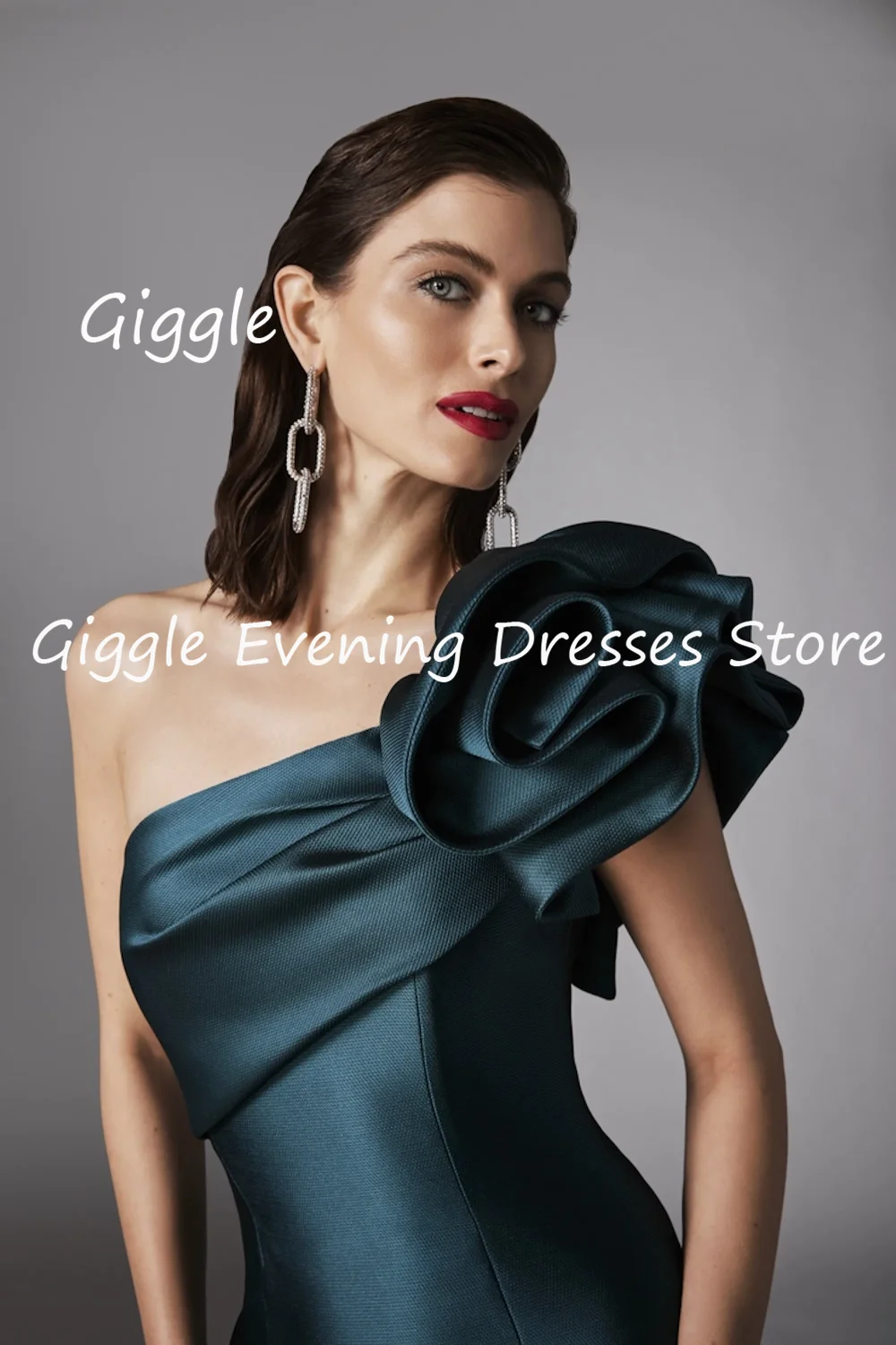 Giggle Satin Women evening dresses luxury Mermaid One-shoulder with Flower, Floor Length , Formal and elegant Party Gowns 2024