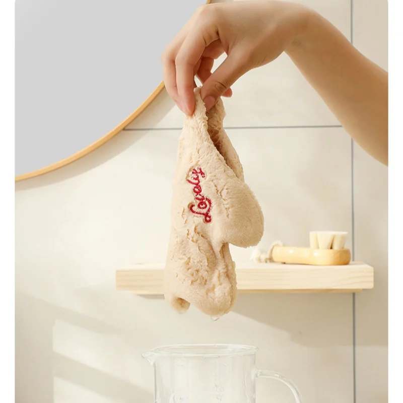 1pc Double Thickened Hand Towel Cute Hanging Absorbent Kids Towel Hanging Coral Velvet Hand Towel Sweat Cloth Hand Towel