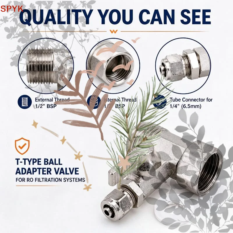 Water Filter Inlet Tee Ball Valve Alloy 1/2