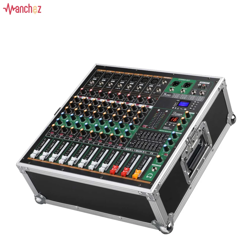 

GAX-MK280 Green Audio Portable Mixer Sound Console High Power Integrated Power Amp Mixer 8 Channel 16 Kinds of Digital ECHO DJ