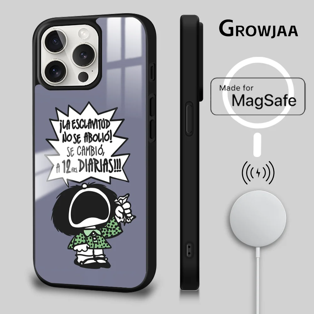 Hot Cartoon M-Mafalda Girl Magnetic Phone Case For iPhone 15 14 13 12 11 Pro Max Plus Mini Mirror Wireless Magnetic Cover