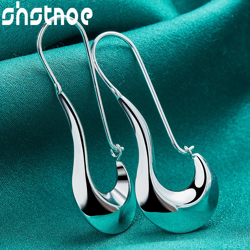 

SHSTONE 925 Sterling Silver Smooth Hook Hoop Earrings For Women Christmas Party Engagement Wedding Fashion Charm Jewelry Gift