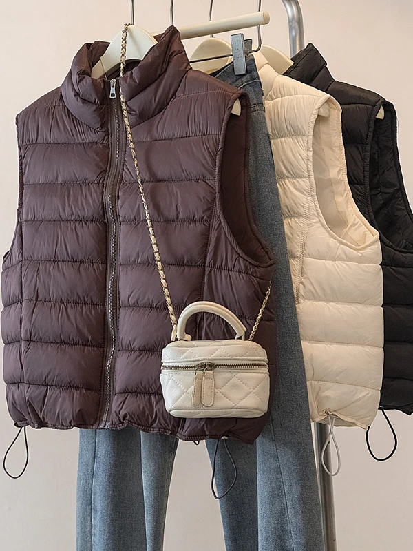 plus Size Casual Lightweight Cotton Vest Women's Autumn Winter Simple Leisure Match All Stand Collar Shoulder Pad Jacket