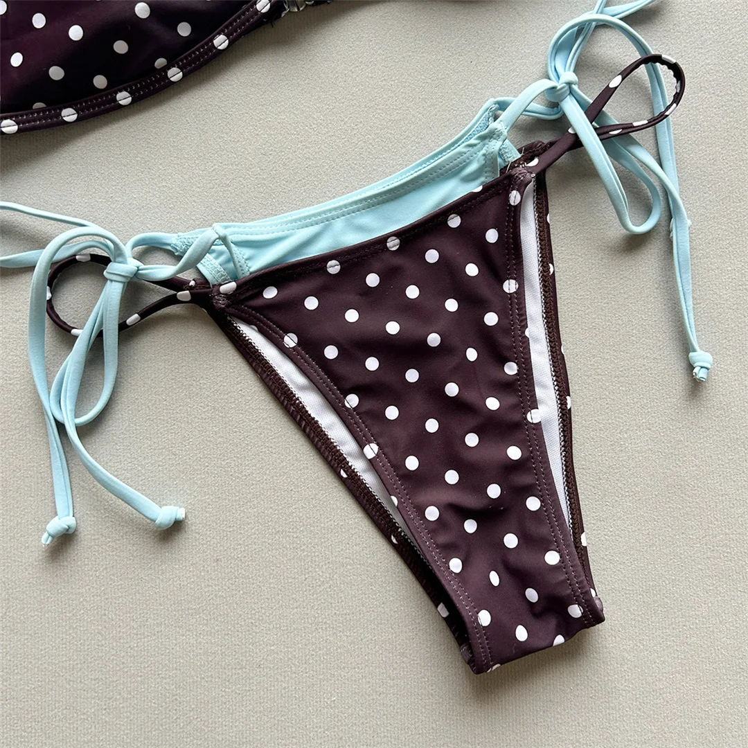 Sexy Polka Dot Plaid Neckholder-Bikini, Damen-Badeanzug, zweiteiliger Bikini-Set, Badeanzug mit Splicing-Design, Badebekleidung, Schwimmanzug V8027 – Detail 7