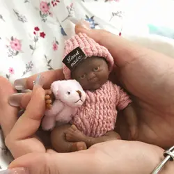 4.5 Inch Mini Reborn Baby Doll Black Girl Lena Realistic Silicone Full Body with Feeding Accessories