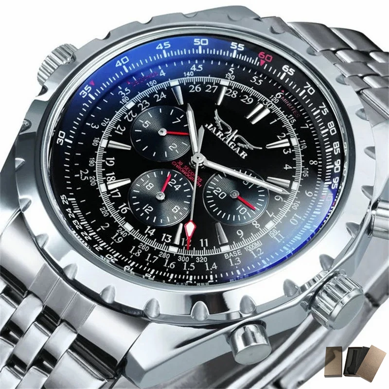 JARAGAR 항아리 남성용 오토매틱 기계식 시계, 실버 스테인리스 스틸 스트랩, 군용 손목시계, 명품 브랜드, 212