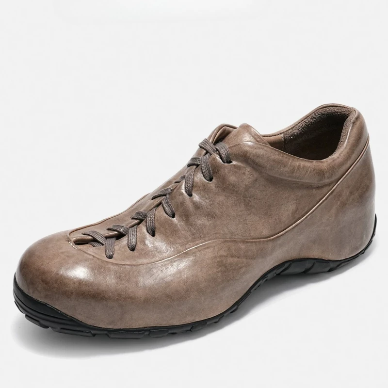 Hand Sewn Horsehide Scratch-resistant Anti Slip Comfortable Casual Shoes for Men's Horse Skin Thick Sole Height Increasing Shoes