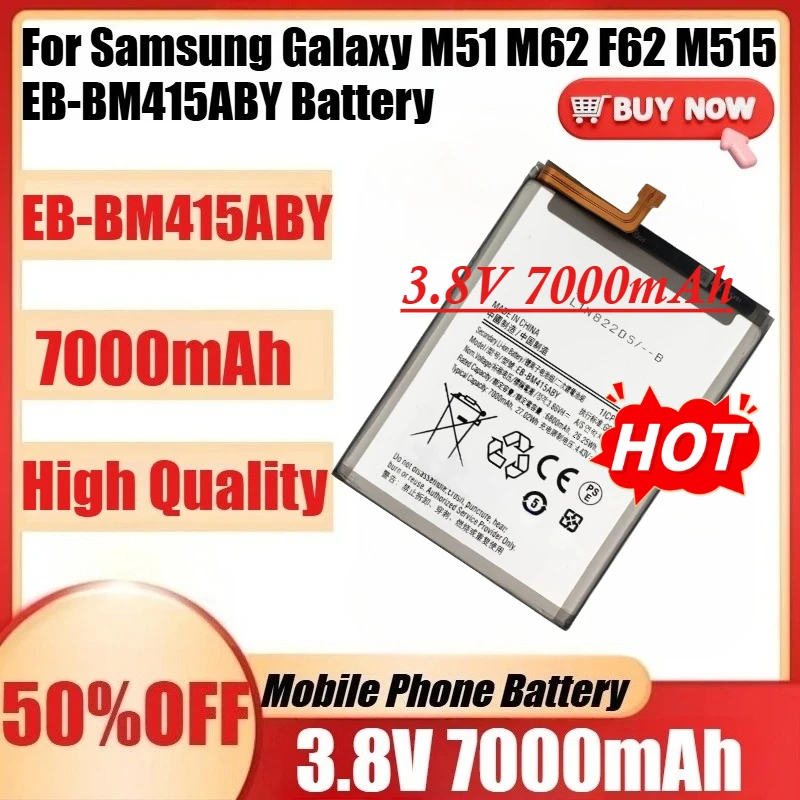 

For Samsung Galaxy M51 M62 F62 M515 EB-BM415ABY Battery +Tools New EB-BM415ABY 3.8V 7000mAh Battery