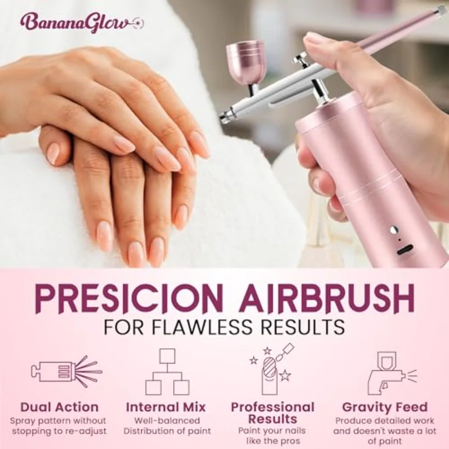 Nail Airbrush Kit with Compressor 48PSI Rechargeable Cordless Professional Air Brush Set with 0.3mm Nozzle and Cleaning Tools f