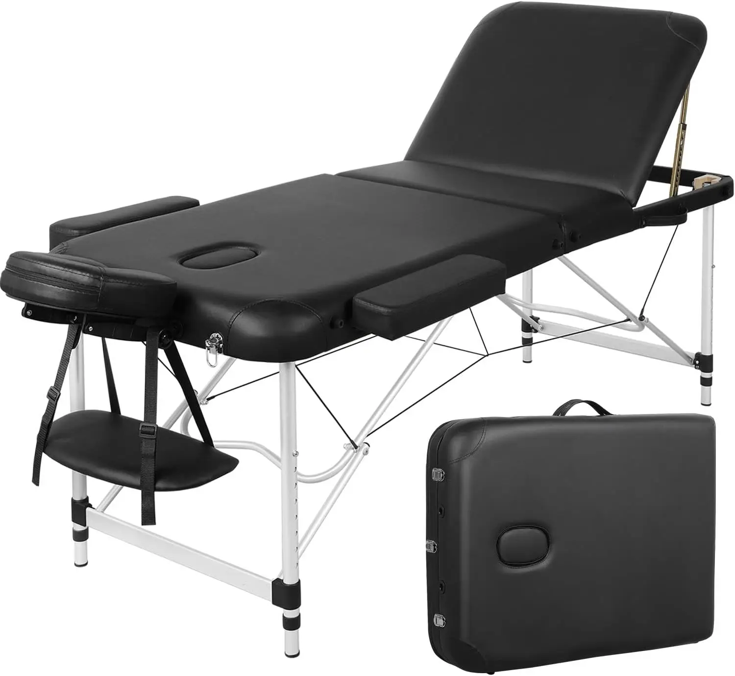 

Portable Massage Table Aluminum Bed Spa Therapy Table Collapsable Treatment Table Height Adjustable Salon Bed 28" Wide 3 Fold