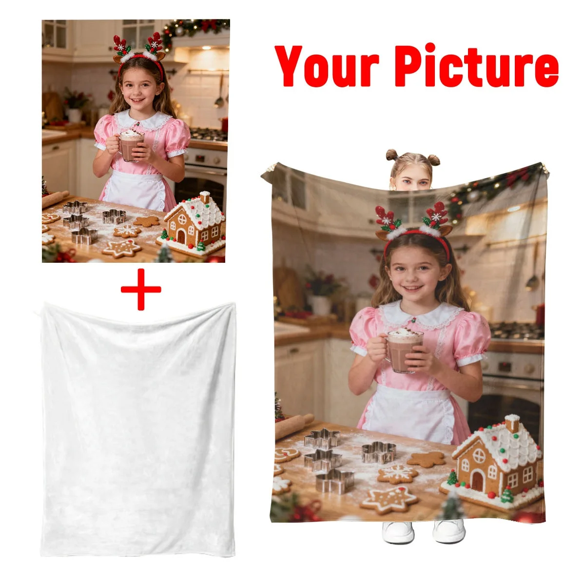 1 Piece of Custom Christmas Personalized Photo Flannel Blanket - High-Definition Printed Image That Does Not Fade, Lightweight, Warm, Skin-Friendly, Machine Washable, Suitable for Bedroom, Sofa, Office, Christmas Travel - 100% Premium Polyester - Perfect Christmas Gift for Loved Ones and Friends