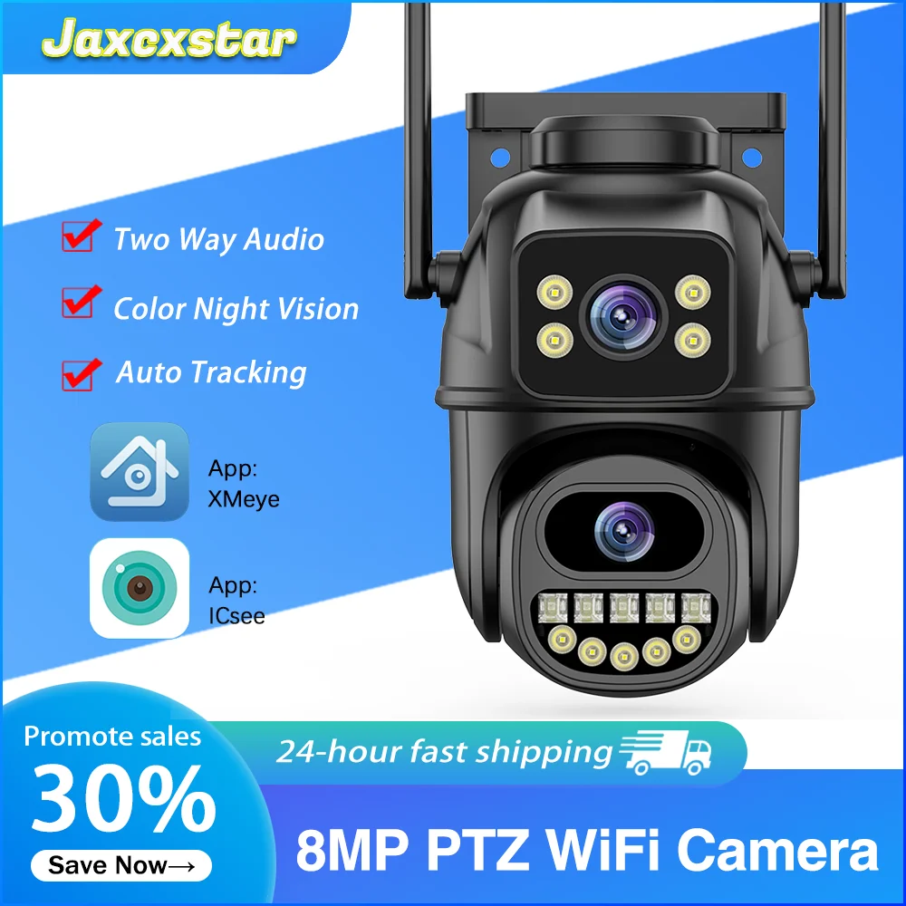 

4K 8MP PTZ WiFi Camera Dual Lens Dual Screens Security Protection Color NightVision AI Track Outdoor IP CCTV Survalance P2P XM