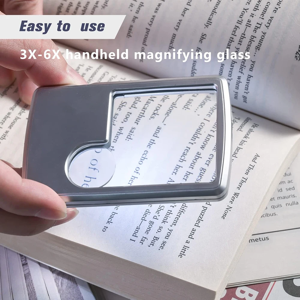 Iluminado Pocket Magnifier, Cartão de Crédito, Pequeno, Mini, Leitura, Jóias, Experiências, 3 x, 6 x Cartão