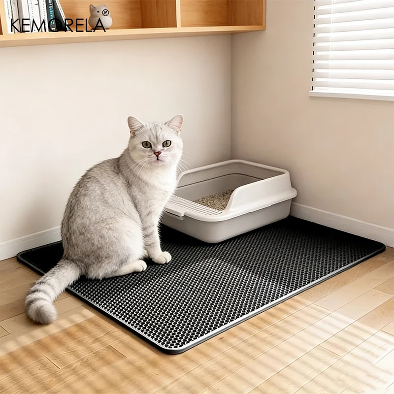 Heavy-Duty 2-in-1 EVA Cat Litter Mat with Odor-Resistant Non-Slip Surface Durable Compatible with Litter Trays/Boxes