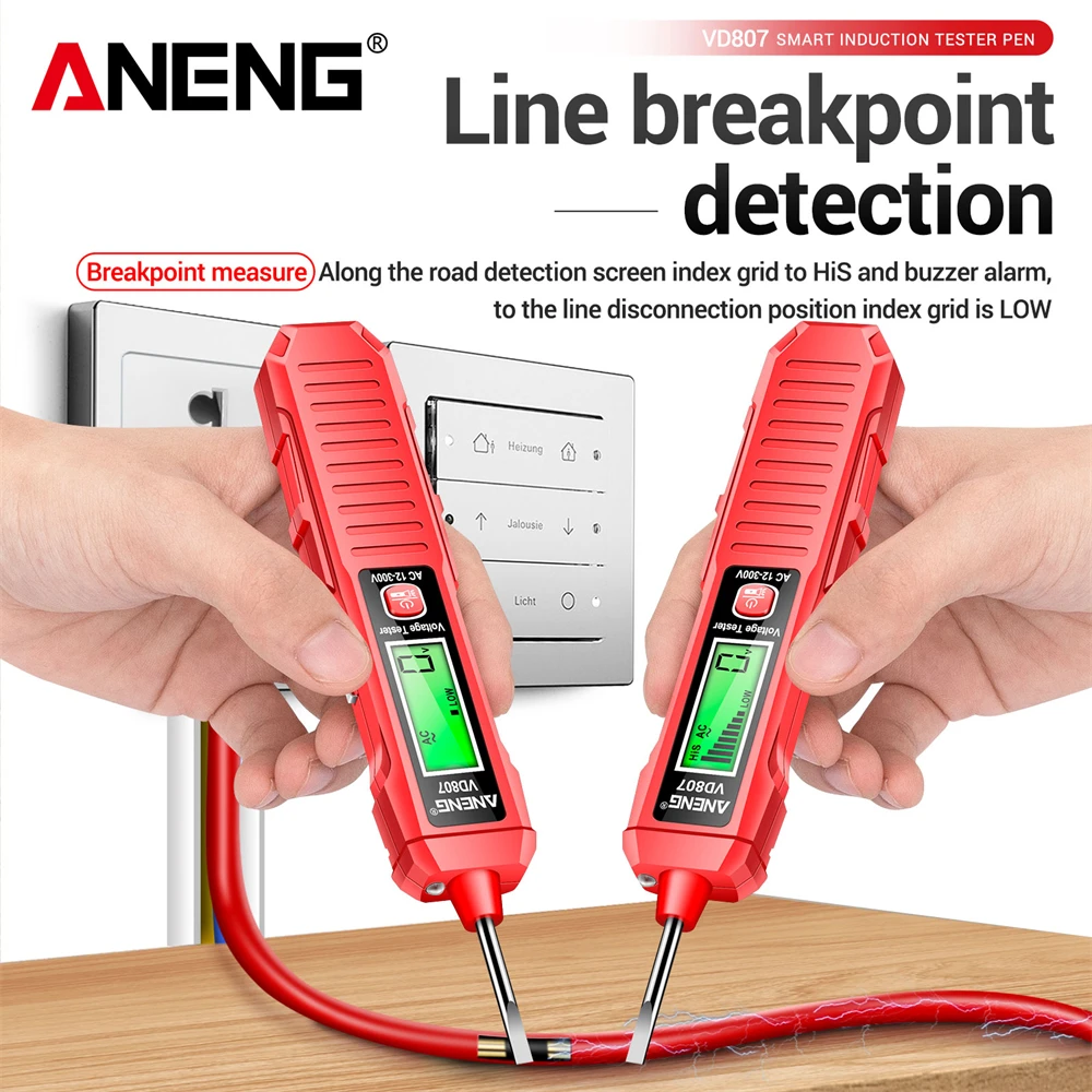 ANENG VD807 Portable Tester Pen One-word Induction Detector NCV Sensor Breakpoint Test AC 12-300V Non-contact Wire Detector Tool