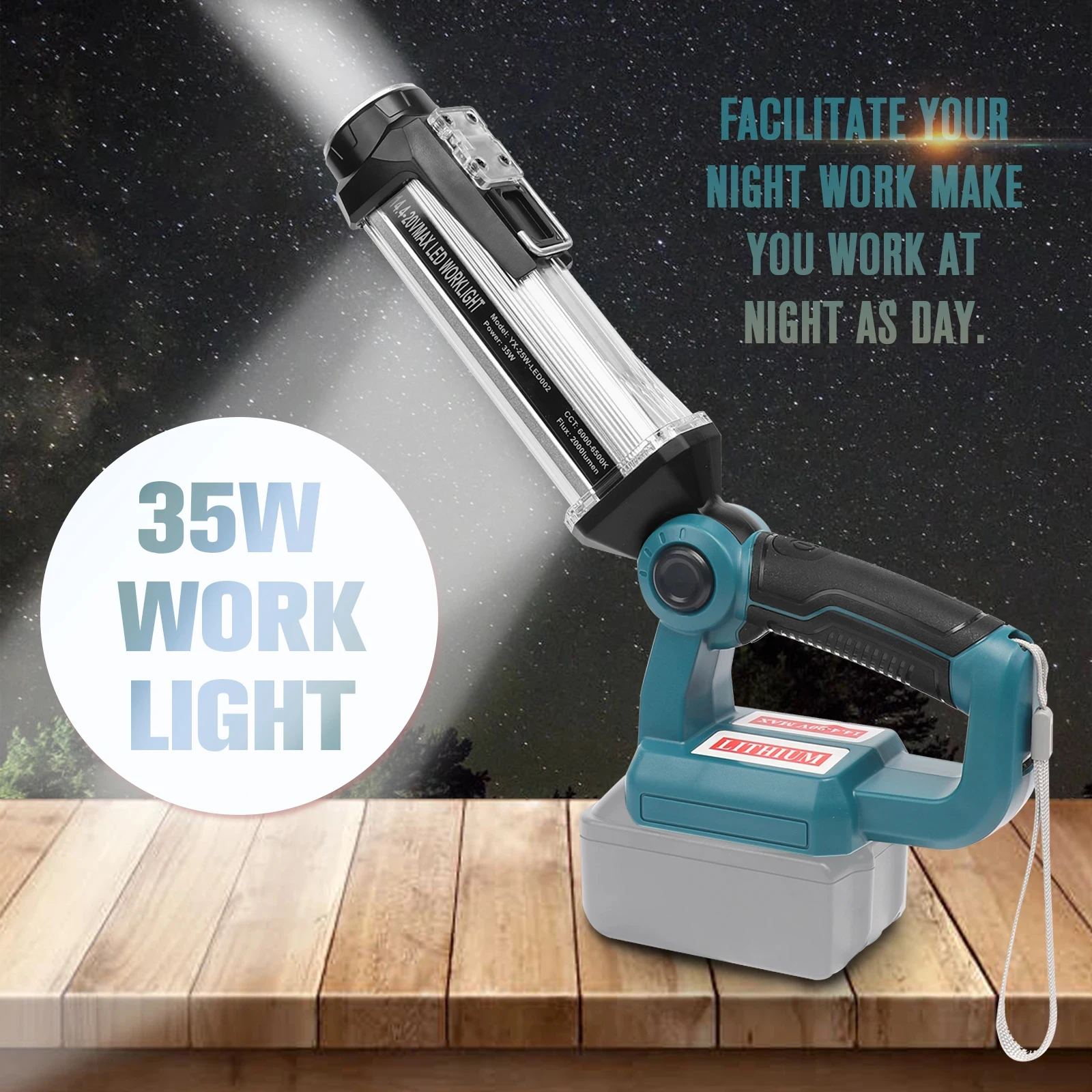 Horizontal Down Lamp for Milwaukee/Dewalt/Makita 18V 2000LM LED Work Tool Light Emergency Lights