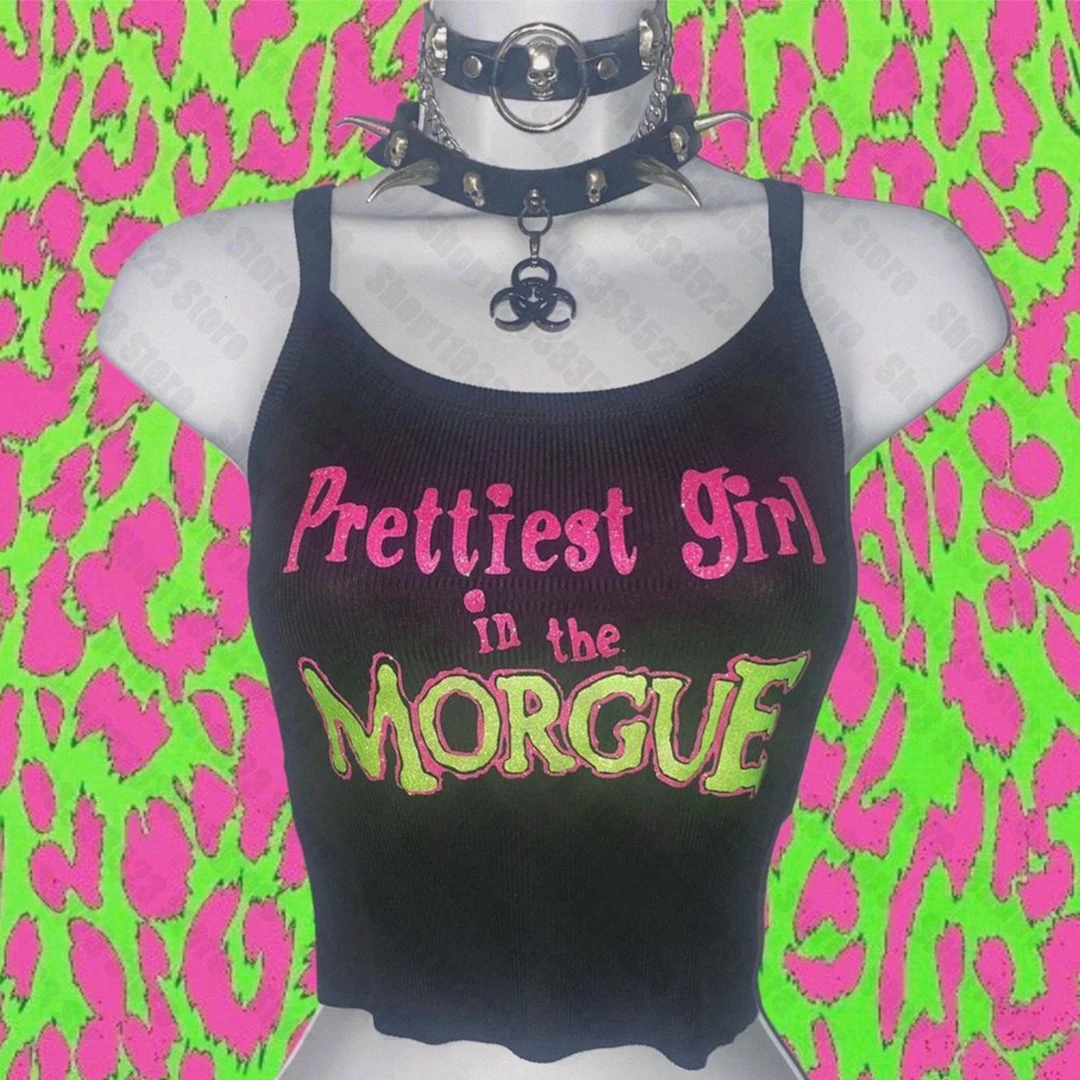 Punk Emo girls Y2K women's clothing Crop Tops Summer 2000s Harajuku Fairy grunge Vest fashion Gothic Letter print Tank tops