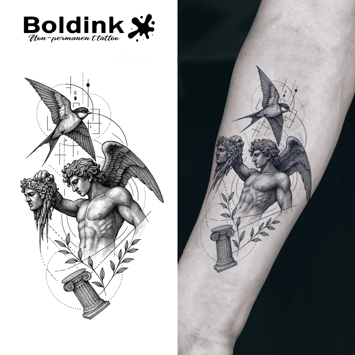 Boldink autocollants de tatouage abstraits géométriques modernes | Poerxiusi | étanche pour 1 à 2 semaines | tenue de fête artefacts accrocheurs