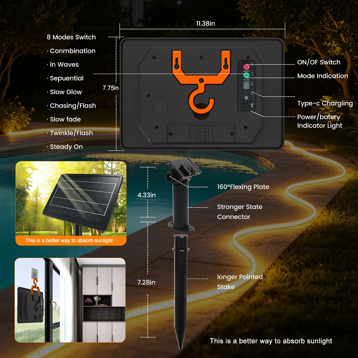 Solar 2 Rows 2835 LED Light Strip 24V Waterproof IP68 Warm Natural White 240LED/m Flex Outdoor Home Bright Linear Lighting Decor