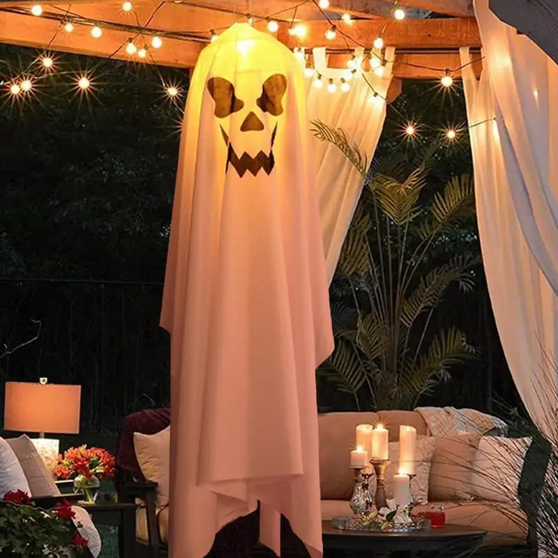 

Halloween Ghost Lantern Haunted House Lights Garden Light up Ghost Wizard Hat Decorations for Lawn Garden Patio Yard front door