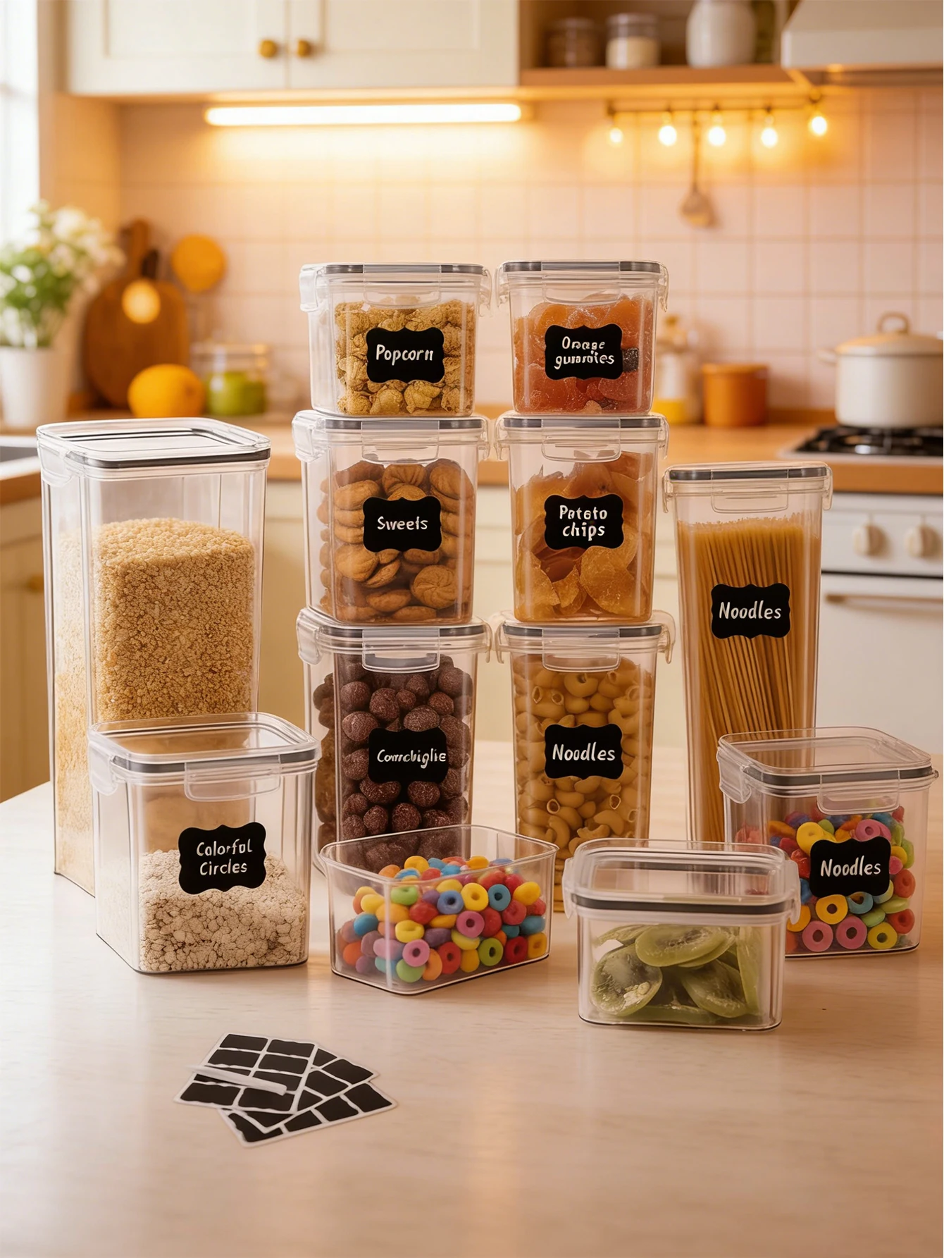 

9PCS-kitchen decor and accessories，Complete food storage containers with LIDS, clear food jars, moisture-proof sealed crisper, suitable for cereals, rice, salt, pepper, tea, nuts and coffee beans, plastic food storage jars, household kitchen items