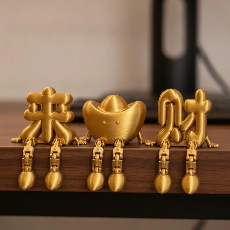 3D Printed Handcrafted Golden Chinese Yuanbao Ornament Lucky Fortune Decor for Office Desk Home Shelf Holiday Gift