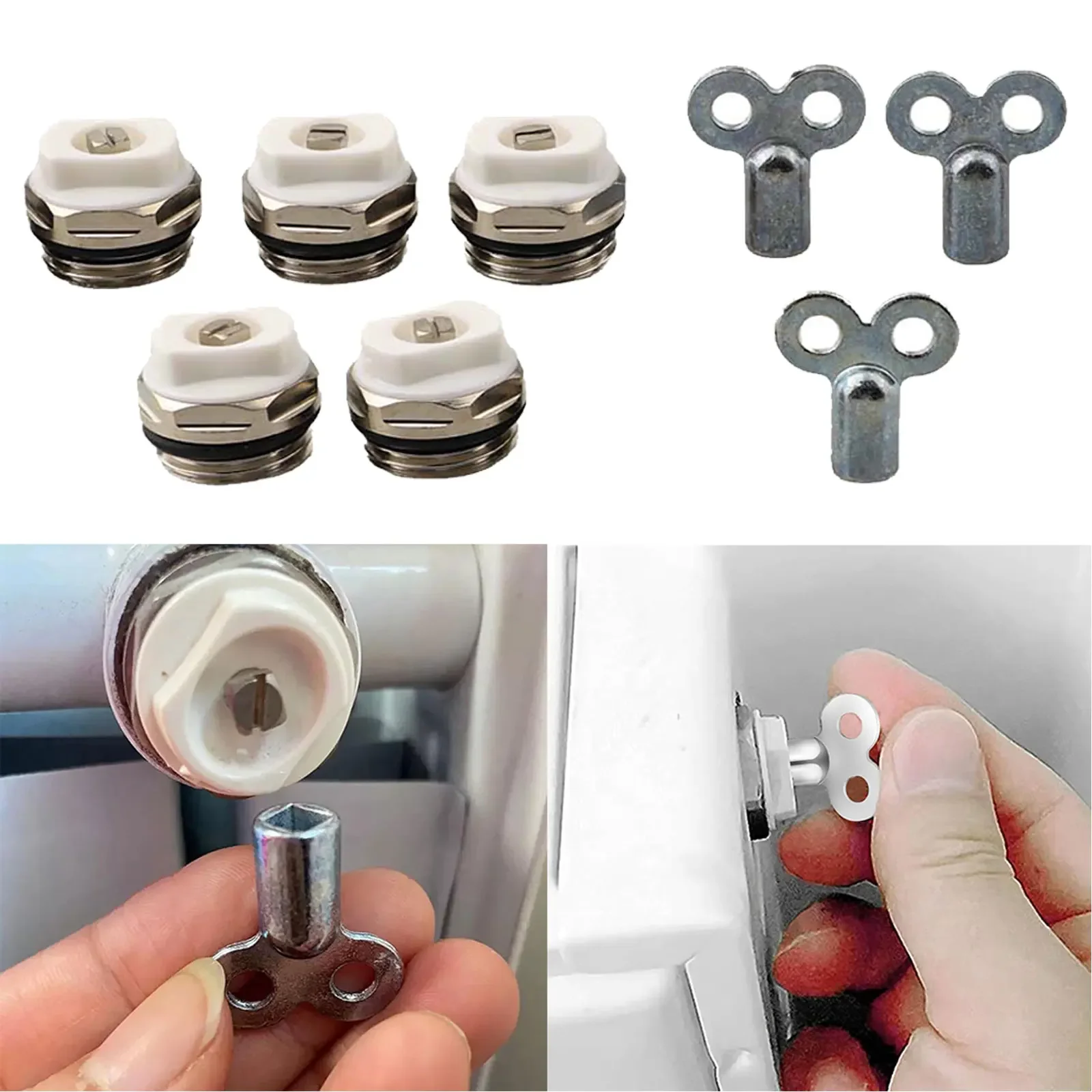 

5pcs Radiator Vent Valves Kit With 3 Key 1/2 Inch Radiator Vent Valves Manual Heating Valve Home Hardware Accessories