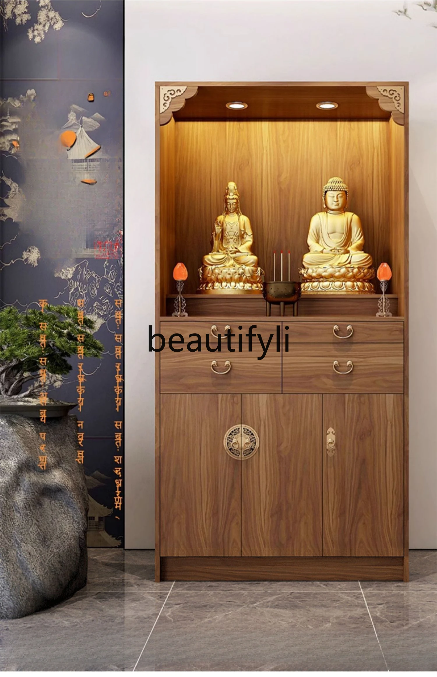 

Buddhist niche new Chinese vertical cabinet offering table, shrine cabinet, God of Wealth incense table