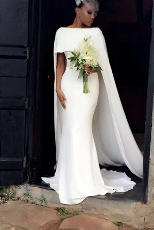 Customized White Vintage Classic Trailing Wedding Dress Snap Shoulder Sleeveless Fishtail Floor Length Wedding Dress Black Girls