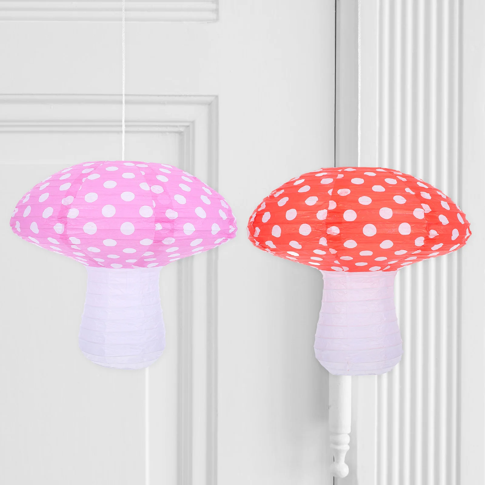 

2Pcs Mushroom Shaped Paper Lanterns Hanging Mushroom Decor for Birthday Party Nursery Garden Home Decorations Red Purple