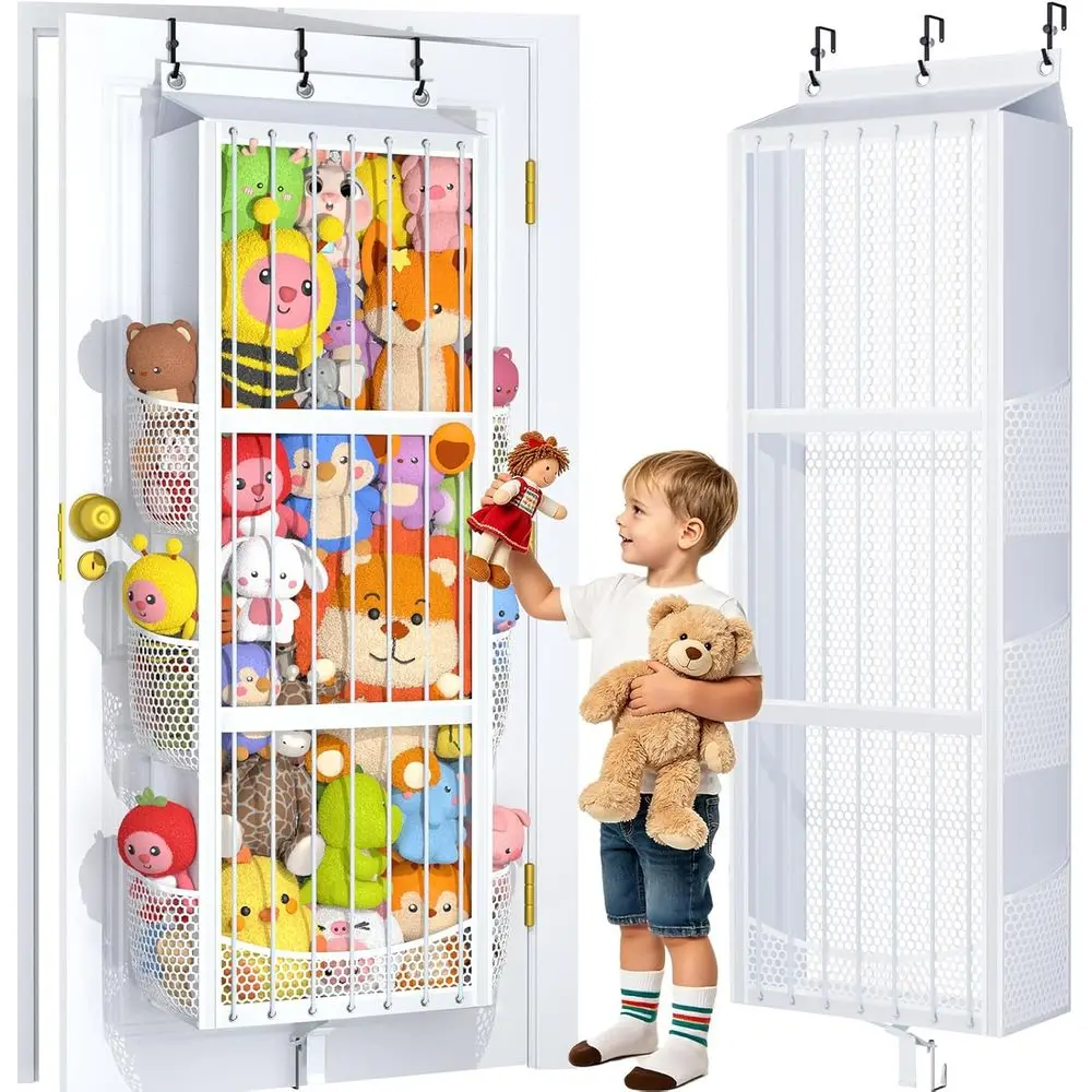 Organizador de Brinquedos de Pelúcia para Pendurar na Porta – Design Patenteado com Corda Elástica, Fácil de Guardar, Ideal para Quarto Infantil