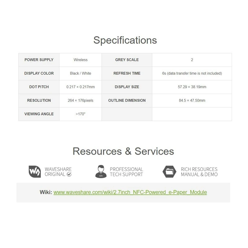 Waveshare 2.7นิ้ว Passive NFC-E-โมเดลกระดาษไม่มีแบตเตอรี่ไร้สายเปิดเครื่องและถ่ายโอนข้อมูล
