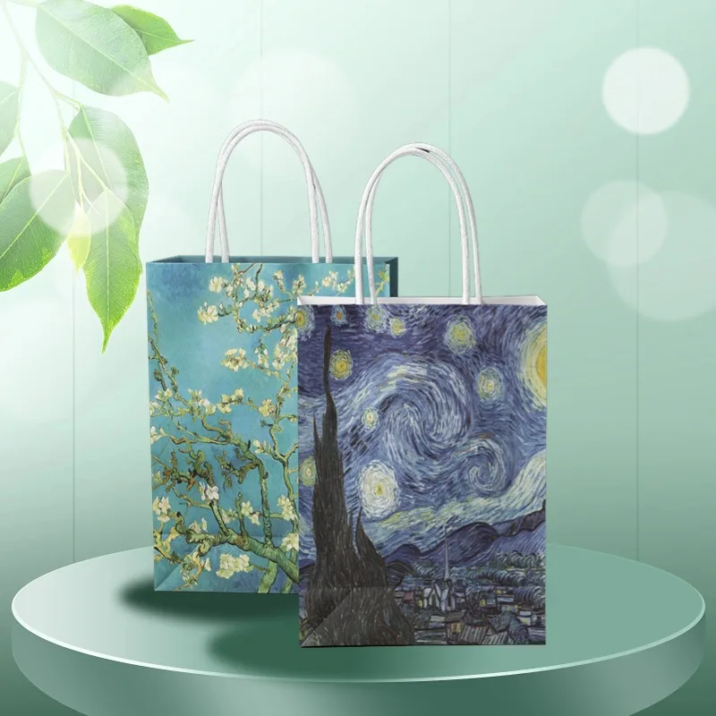 10pcs, Van Gogh-Artistic Printed Paper Bags Gift Bags, 8.3x5.9x3.1 In, Shopping Bag, Party Bag, Party Gift Bag, Craft Tote Bag