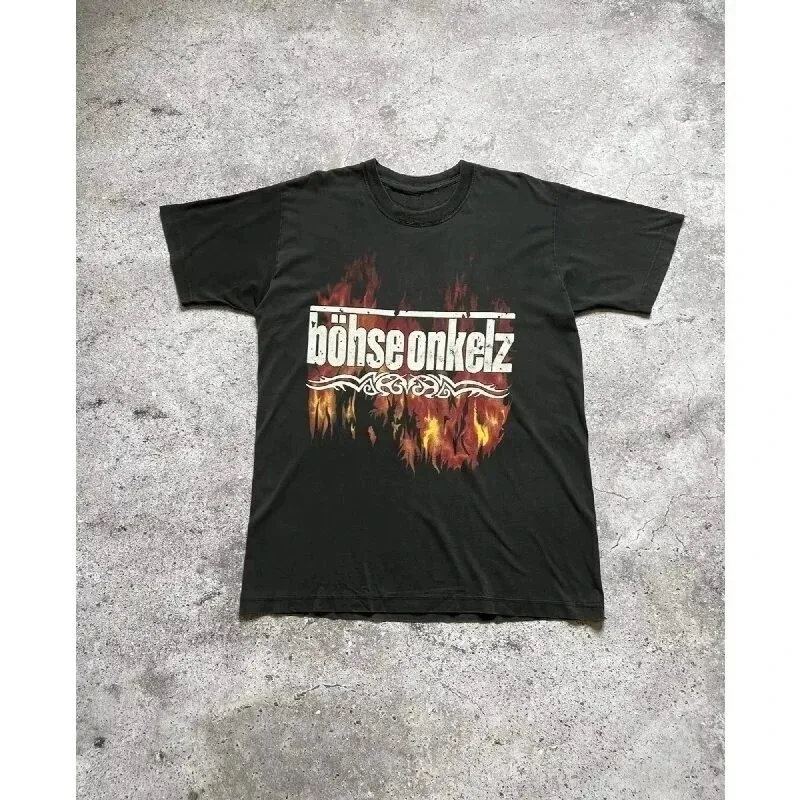 تي شيرت فرقة الروك الألمانية الشريرة Gehšcht Verdammt Vergomt II Buhse Onkelz نمط محيطي طباعة كبيرة الحجم من القطن للرجال والنساء تي شيرت #2