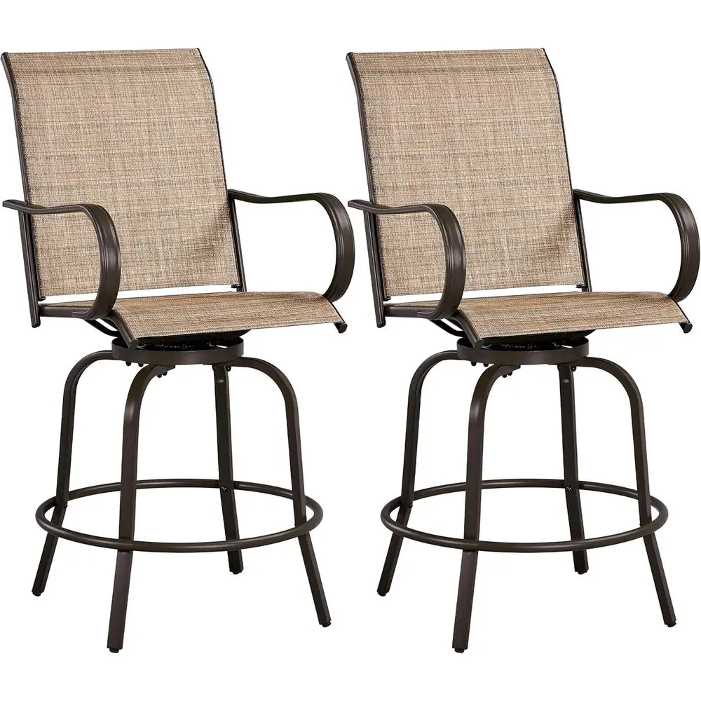 

Outdoor Swivel Bistro Chairs Set of 2, Weather-Resistant High Stools for Patio, Beach, Lawn, Poolside, and Garden, Brown