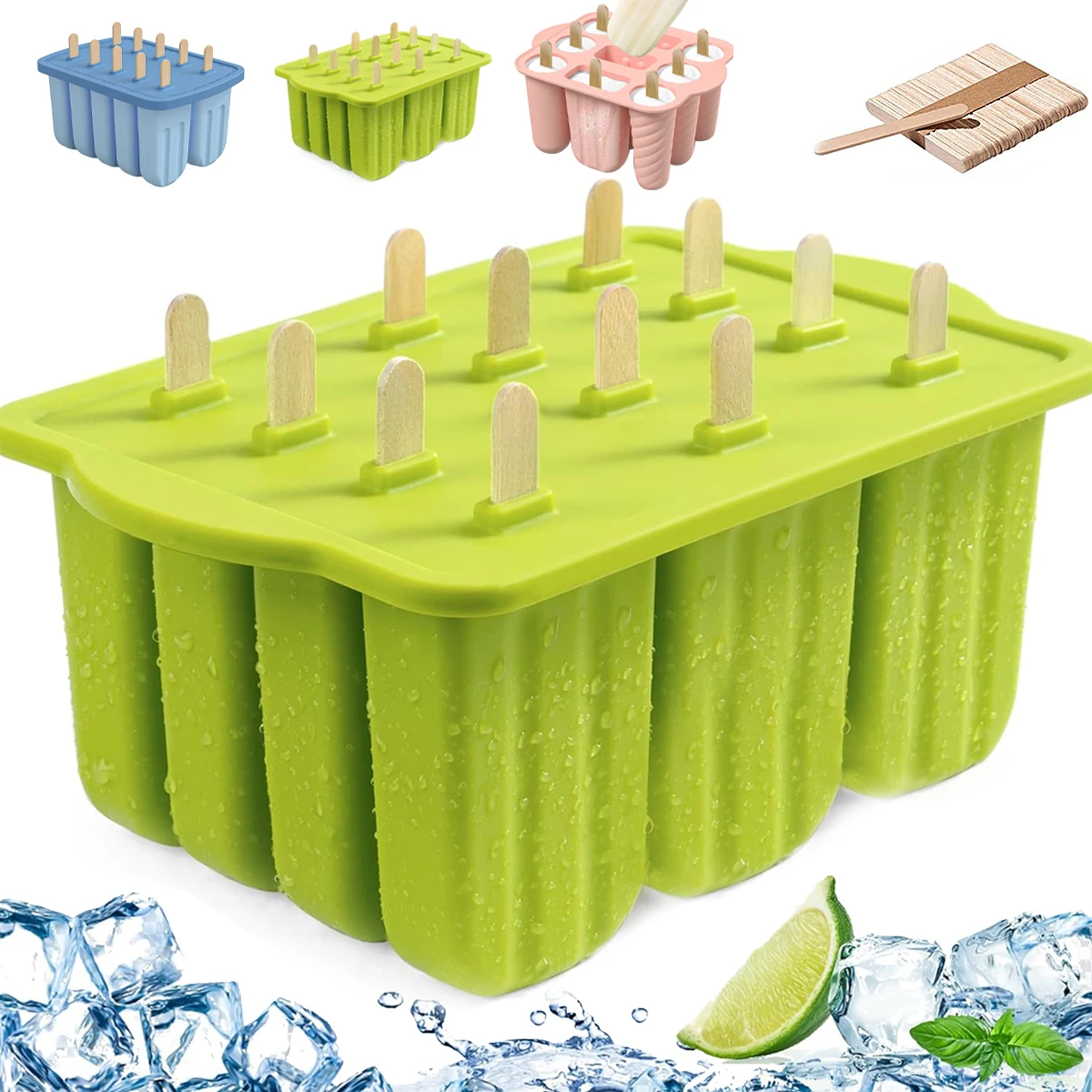 

Leeseph Popsicles Mold, Reusable Easy-Release Silicone Homemade Maker Ice Pop Mold Trays with 50 Popsicle Sticks, Summer Gifts