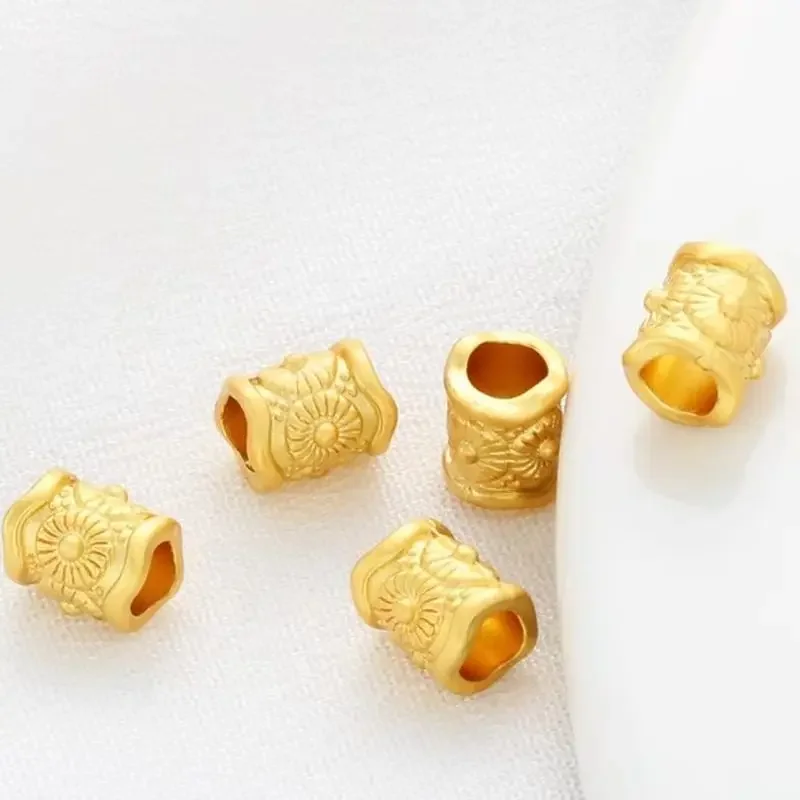 18K Gold Bag Color Matte Gold Engraving Cylindrical Barrel Beads Irregular Retro Braided Rope Beaded Spacer DIY Accessories