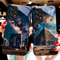 Pyramid Starry Sky For Samsung Galaxy S10 20 Plus 21 FE 22 23 24 FE 25 Ultra Black Tempered Glass Phone Case Hard Shell